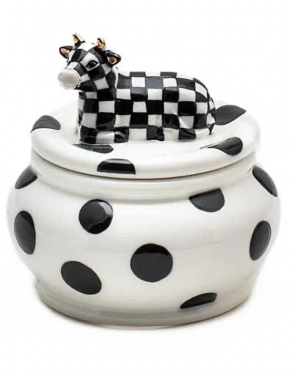 Mackenzie-Childs Cow Creamery Sugar Bowl. New in Box. 4” x 4.25”.